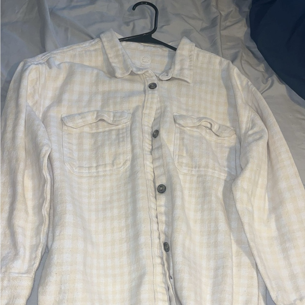 Cream Plaid Button-Up Shirt